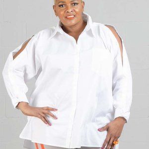 SPECIAL SALE PRICE NWT DUBGEE BY WHOPPI SIDE BUTTON SHIRT SLEEVE WHITE size XL
